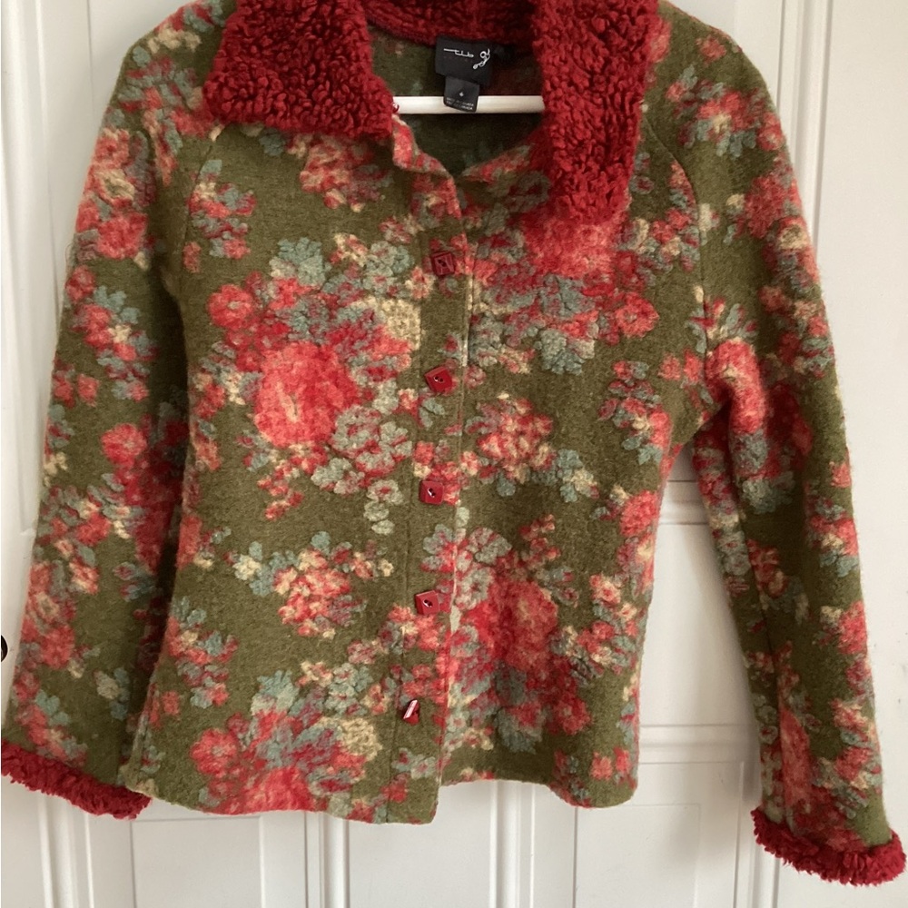 Chalet Olive and Red Floral Teddy Jacket